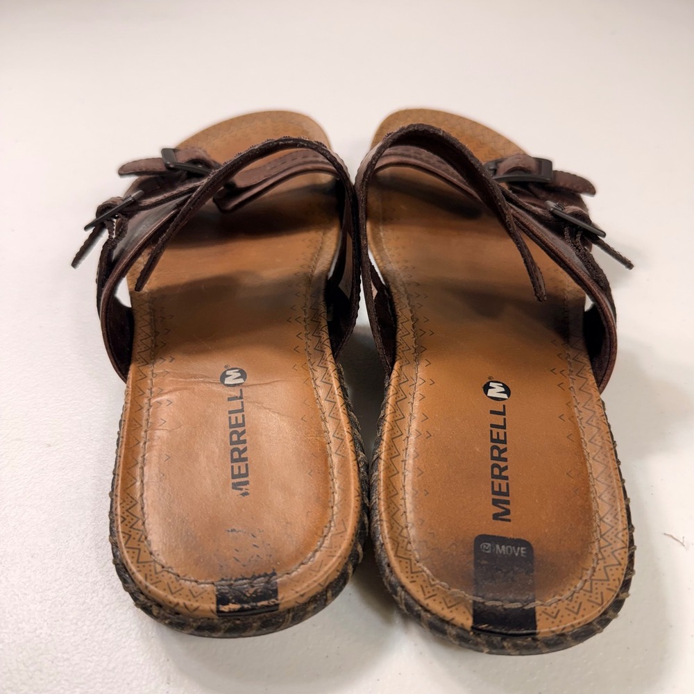 Merrell Brown Leather Double Strap Buckle Slide Sandals Womens Size 9 J55580 - Picture 4 of 9